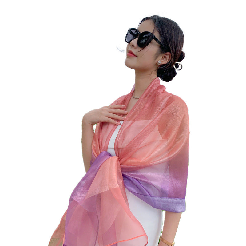 Wholesale Thin Sunscreen Long Gradient Silk Scarf